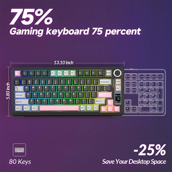 AULA S75 PRO Tri-mode Wireless Mechanical Keyboard with LCD Screen Creamy