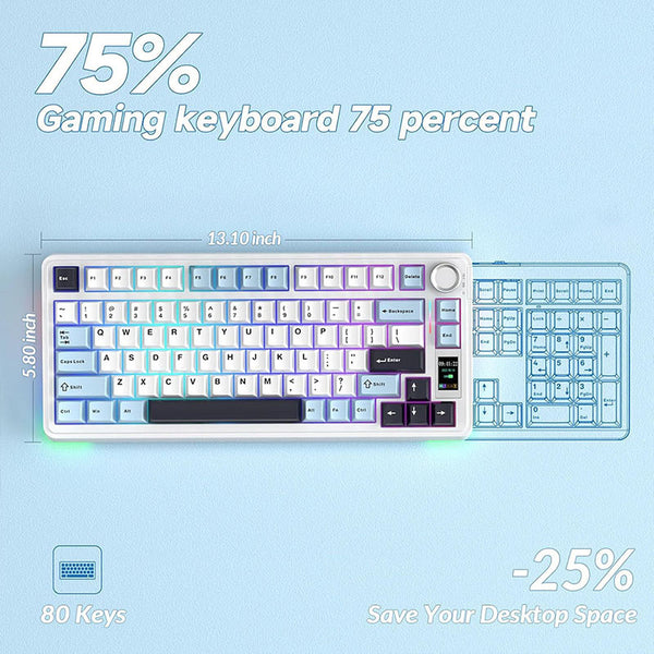 AULA S75 PRO Tri-mode Wireless Mechanical Keyboard with LCD Screen Creamy