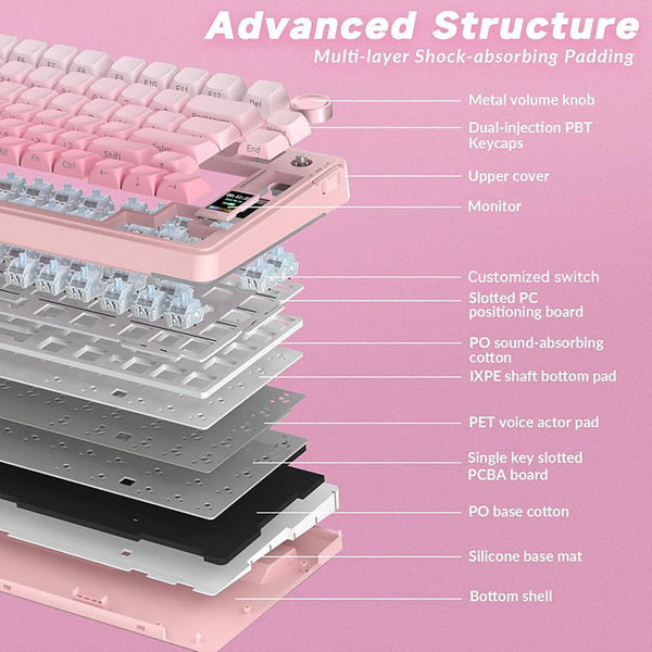 AULA S75 PRO Tri-mode Wireless Mechanical Keyboard with LCD Screen Creamy