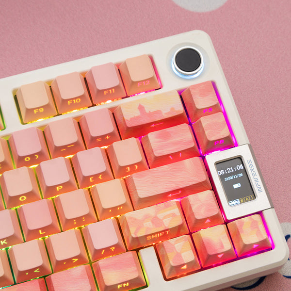 PIIFOX CKC-02 Pink Oil Painting Side-printed OEM Profile Keycap Set 130 Keys
