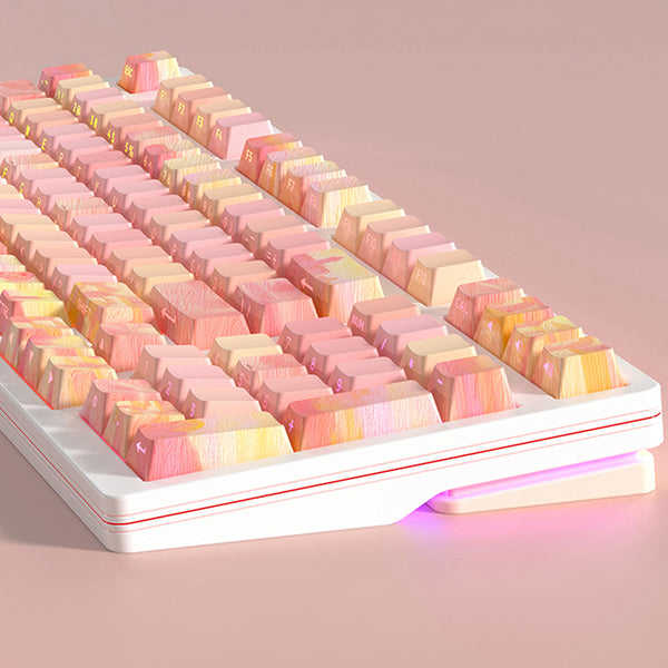 PIIFOX CKC-02 Pink Oil Painting Side-printed OEM Profile Keycap Set 130 Keys