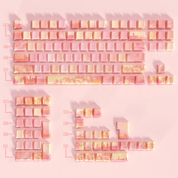 PIIFOX CKC-02 Pink Oil Painting Side-printed OEM Profile Keycap Set 130 Keys