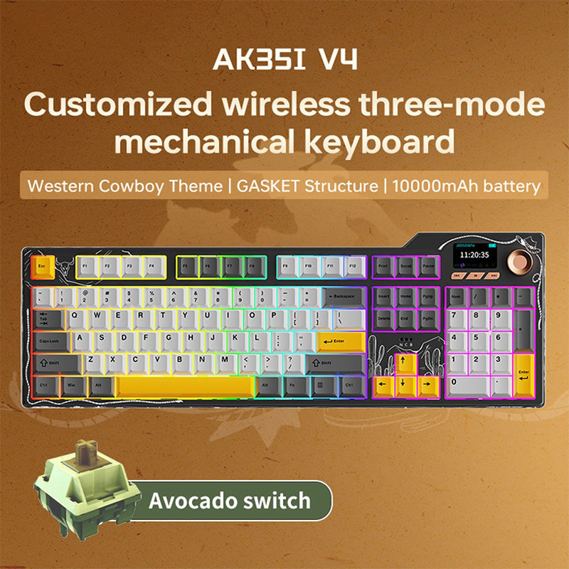 Ajazz AK35I V4 Tri-Mode Mechanical Keyboard TFT Color Screen 10000mAh Battery