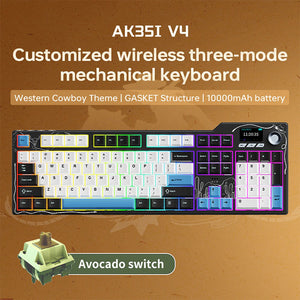 Ajazz AK35I V4 Tri-Mode Mechanical Keyboard TFT Color Screen 10000mAh Battery
