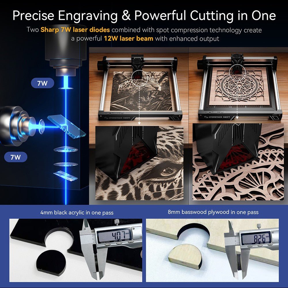 AtomStack Swift Laser Engraver 7W 12W for Home Creators - WhatGeek