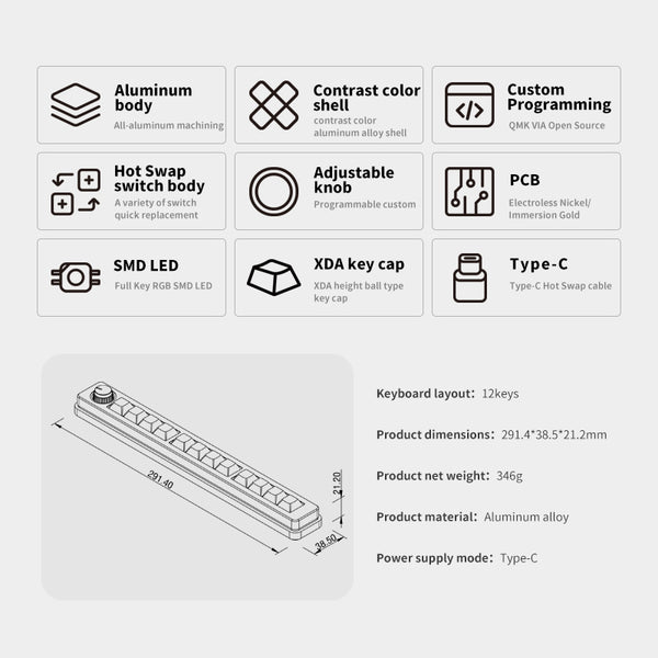 DOIO KB12-01 Macro Keyboard VIA Macro Pad