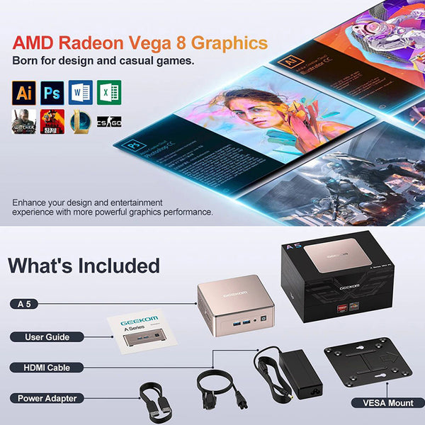 GEEKOM A5 Mini Gaming PC AMD Ryzen 7/Ryzen 5