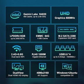GXMO N4 Intel N4000 Mini PC Efficient Office Mini Computer