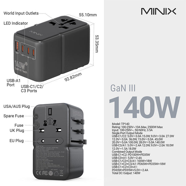MINIX TP140 140W Universal Travel Adapter