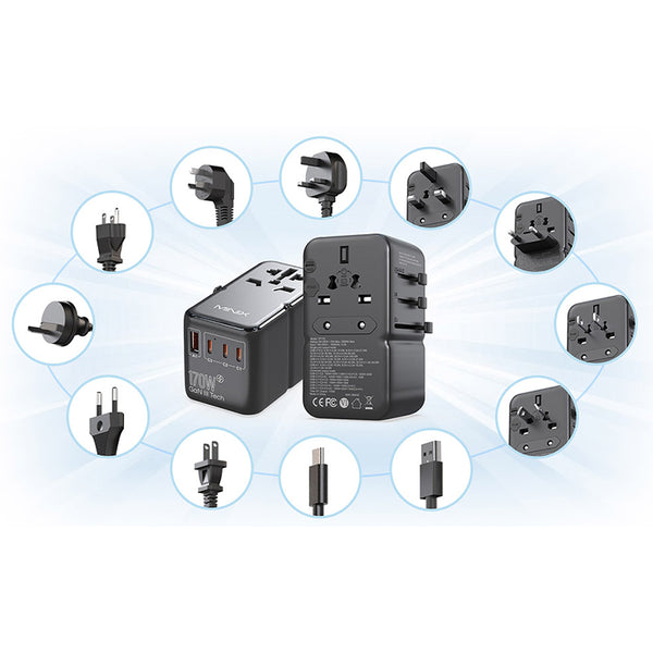MINIX TP170 Universal Travel Adapter with Fast Charging and Multi-Plug Support