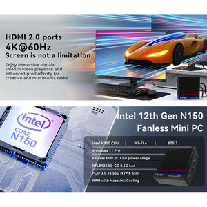MINIX Z150-0dB Fanless Mini PC Intel N150