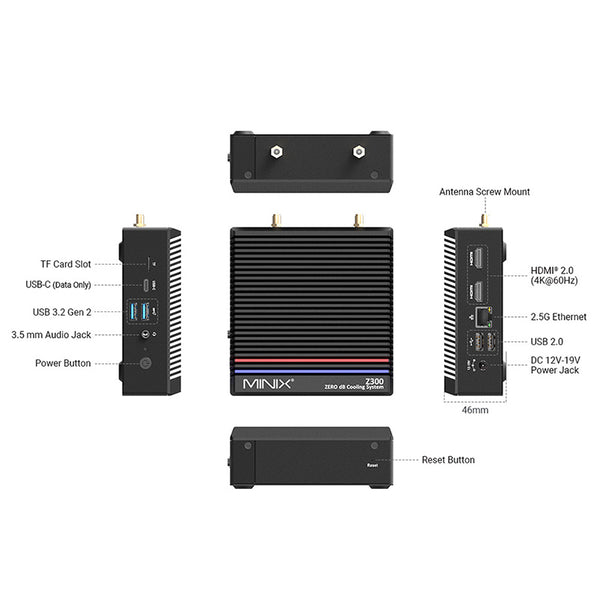 MINIX Z300-0dB Fanless Mini PC Intel Alder Lake-N N300