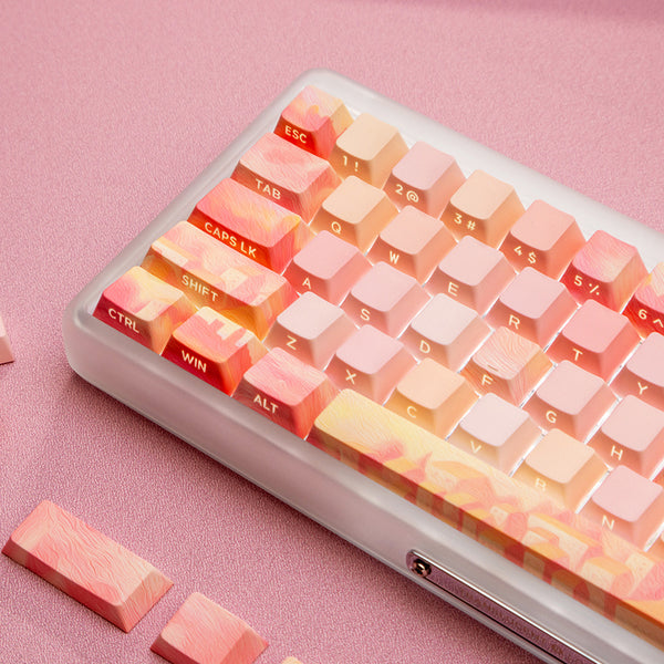 PIIFOX CKC-02 Pink Oil Painting Side-printed OEM Profile Keycap Set 130 Keys