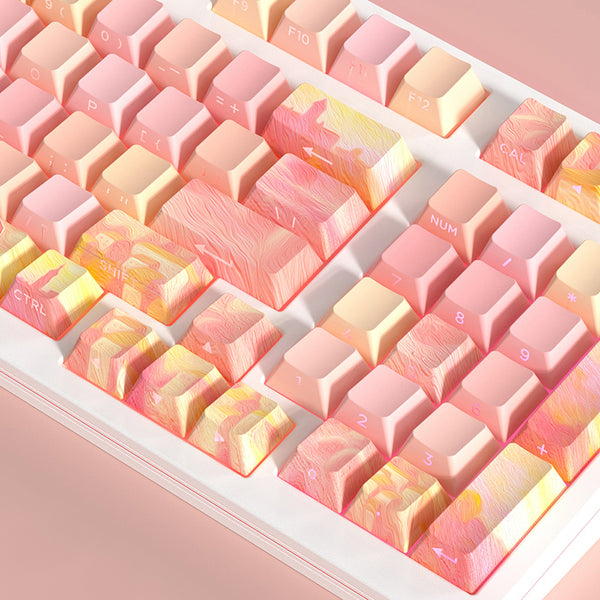 PIIFOX CKC-02 Pink Oil Painting Side-printed OEM Profile Keycap Set 130 Keys
