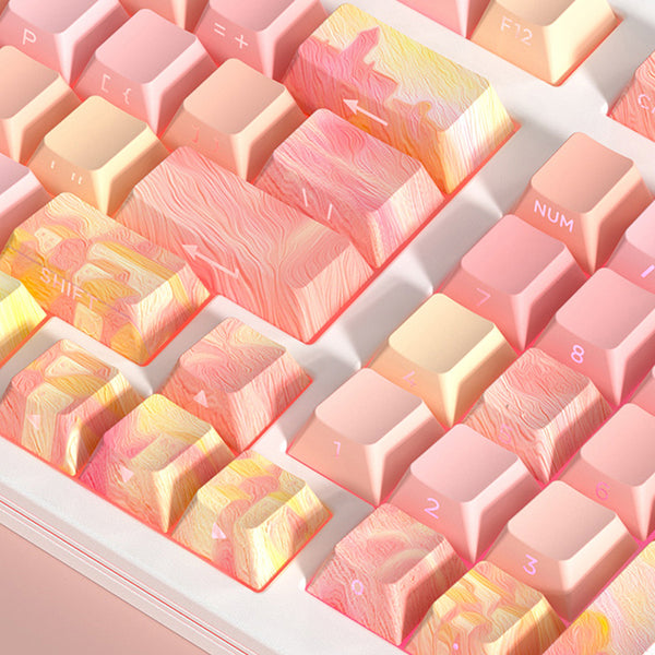 PIIFOX CKC-02 Pink Oil Painting Side-printed OEM Profile Keycap Set 130 Keys