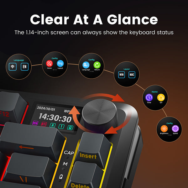 Redragon K708 Series Tri-Mode Mechanical Keyboard with Screen