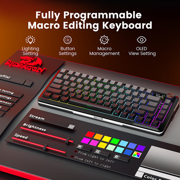 Redragon K708 Series Tri-Mode Mechanical Keyboard with Screen