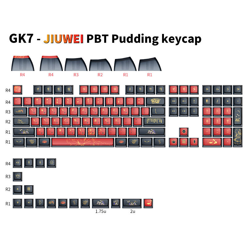 SKYLOONG GK7 Pudding di volpe a nove code PBT ASA Profile Keycap Set 126 chiavi