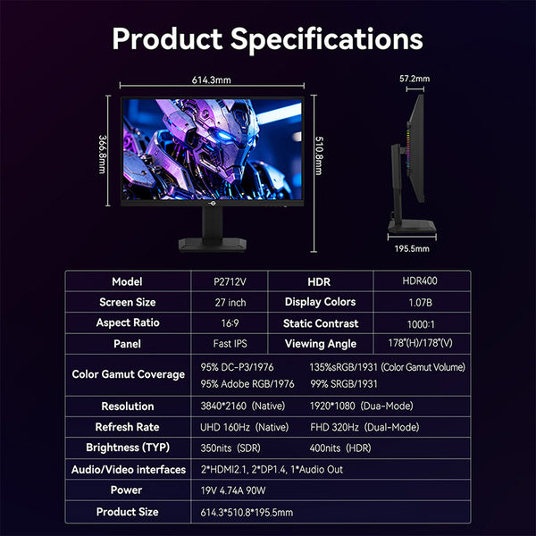 TITAN ARMY P2712V 4K Gaming Monitor 27-Inch