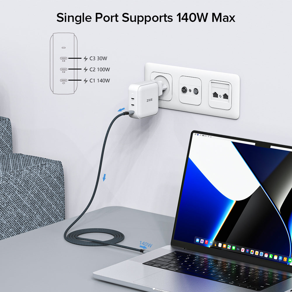 ZIKE Z1214 140W USB-C Power Adapter Triple Fast Charging