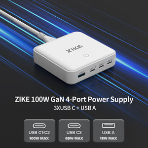 ZIKE Z1810 EU 100W USB-C Desktop Charging Station 4-Port Fast Charge