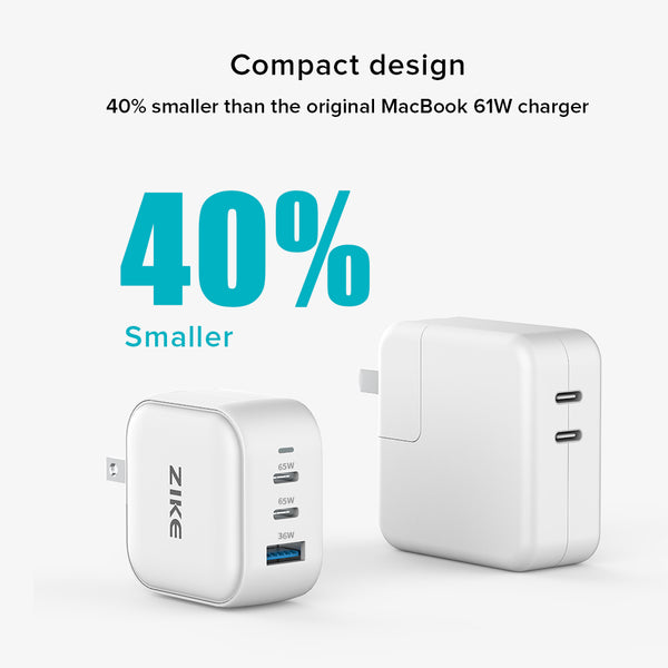 ZIKE Z265B 66W USB-C Fast Wall Charger GaN 3-Port
