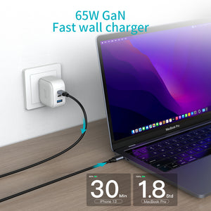 ZIKE Z265B 66W USB-C Fast Wall Charger GaN 3-Port