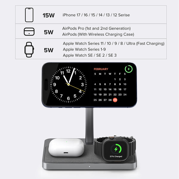 ZIKE Z557C 3-in-1 15W Magnetic Wireless Charging Stand