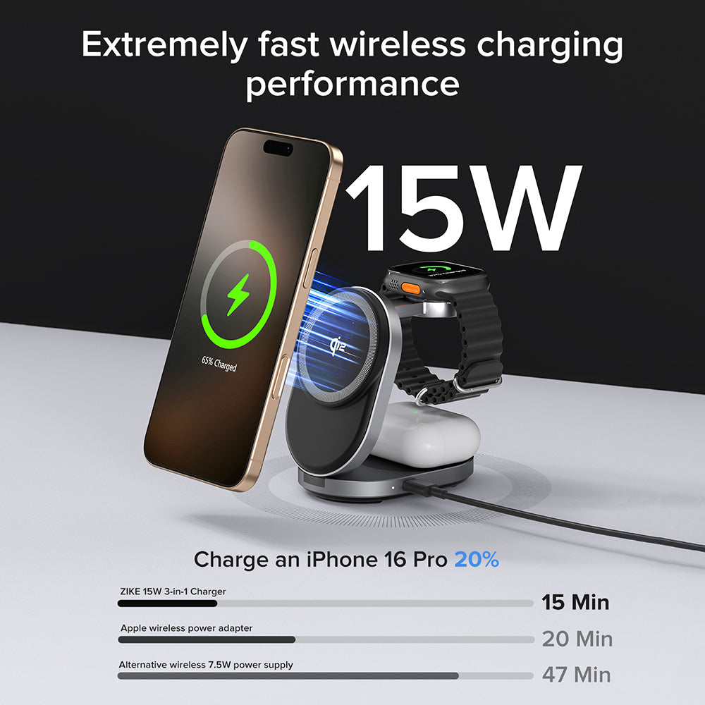 ZIKE Z855 3-in-1 Foldable Magnetic Wireless Charger Fast Charging