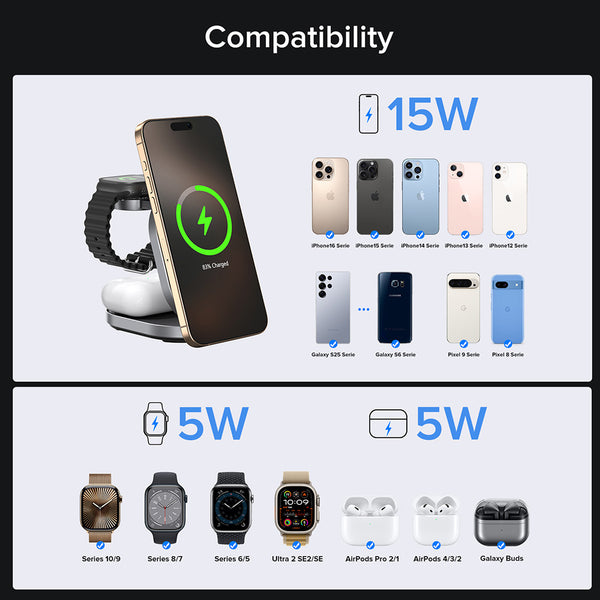 ZIKE Z855 3-in-1 Foldable Magnetic Wireless Charger Fast Charging