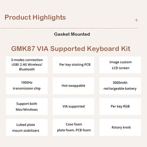 ZUOYA GMK87 VIA Supported Gasket Wireless DIY Kit