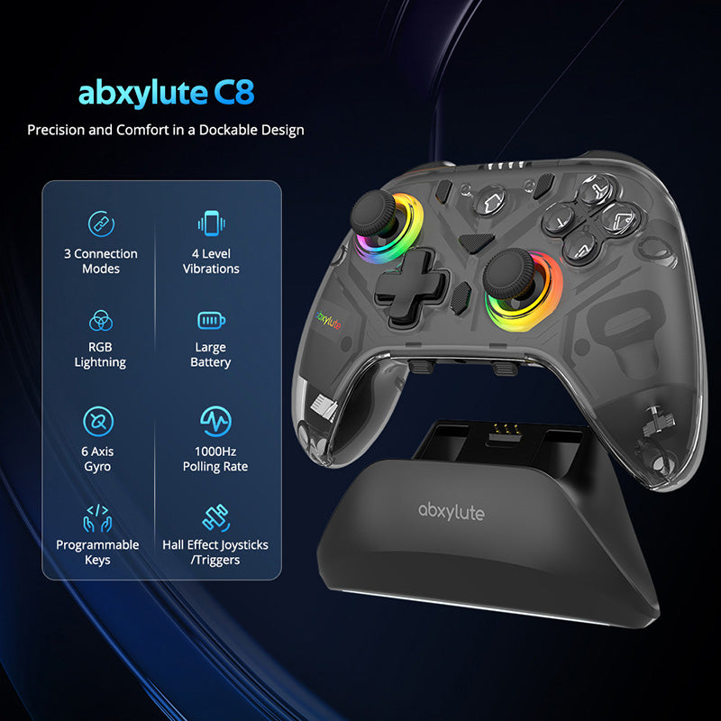 abxylute C8 Wireless Gaming Controller with Charging Dock RGB lighting