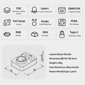 DOIO KB03-01K Macro Keyboard 3 Keys + 1 Knob Macro Pad